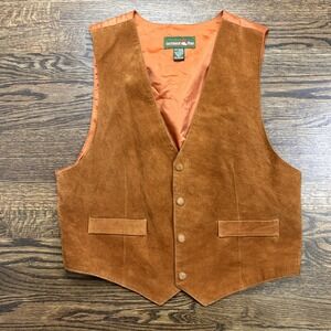 Outback Red Vest Mens Large Brown Suede Button Front Lined Pockets Western
